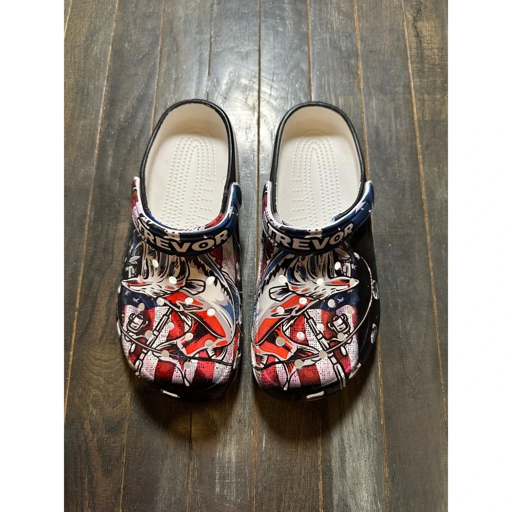 Trevor Mens Bass Fishing American Flag Clogs Patriotic Slip On Shoes